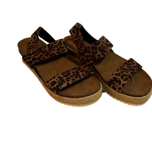 Madden Girl Sandals Womens 10 M Cybellic Leopard Espadrille Wedge Brown Fabric